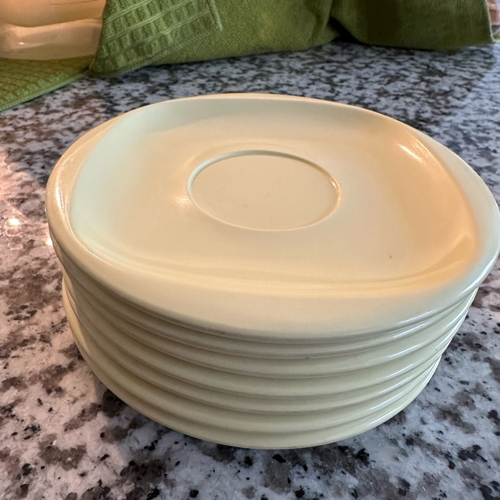 7 Butter Yellow ‘Belle’ Saucers by Boontonware